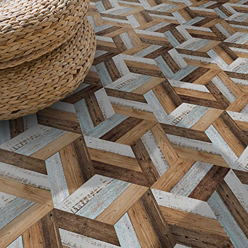 Neukids Lot de 30 carreaux de sol en PVC - Coutures colorées - Grain de bois - Cuisine - Salle de bain - Sol en vinyle autocollant - Imperméable - Antidérapant - Pour chambre à coucher, salon, balcon,