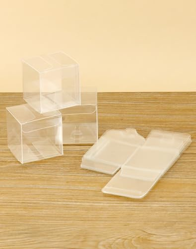 QWORK® 100 Stück Klare Geschenkboxen, Transparente Würfelboxen aus Kunststoff, für Süßigkeiten, Schmuck und Spielzeug