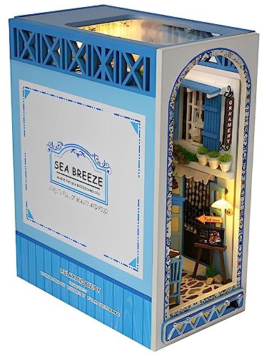 Jokapy Book Nook DIY Kit, Puppenhäuser Miniatur Haus Kit mit Möbeln und LED-Licht, Buchstützen aus Holz, Modellbausätze für Erwachsene zum Baue-Geschenk für Lehrer Bücher Liebhaber