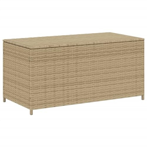 vidaXL Caja de Almacenaje de Jardín, Cofre de Almacenaje, Asiento Banco Exterior, Baúl para Juguetes Patio, Ratán Sintético Beige Mezcla