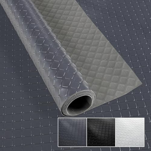 PVC Bodenbelag Meterware 1,5mm Antirutschmatte Bodenmatte geruchslos Noppenmatte Riffelblechmatte Tränenblech Karo Dionis rutschfest Karo Anthrazit 500x100cm