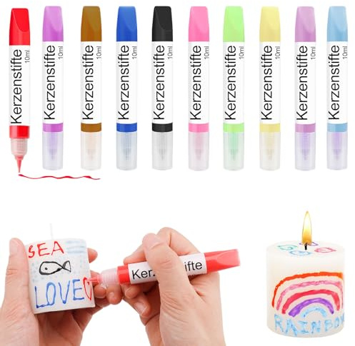 Scentoria Ljusvaxpennor set med 10 stycken, 10 x 10 ml, keramisk målningssats, ljustillverkningssats, ljusstakar att dekorera (5 + 5)