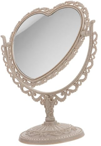 IWOWHERO Vintage Schminkspiegel Mit Herzform Drehbarer Kosmetikspiegel Für Tisch Doppelseitiger Spiegel Für Make-up Rasur Ankleiden Stabiler Standfuß Elegantes Design Für Kommode