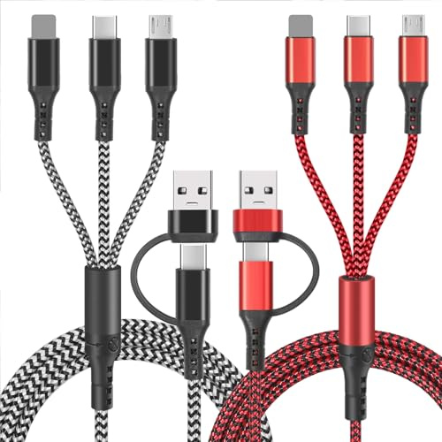 Lot de 2 câbles Chargeur Multi Embout, Multi USB Câble de charge universel 5 en 1 USB A/C avec Micro USB de type C Connecteur pour téléphone Android Samsung Galaxy,Huawei,Honor