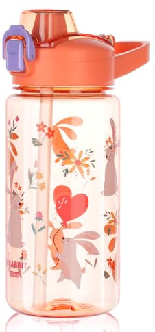 flintronic 600ml Trinkflasche Kinder, Kindertrinkflasche mit Strohhalm, BPA-freie Kinder-Wasserflaschen, Sportwasserflasche mit Auslaufsicherem Flip-Top-Deckel für Mädchen und Jungen, Blau