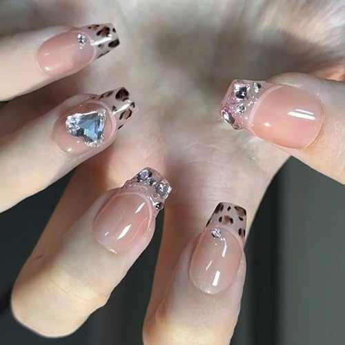 24 Pièces Léopard Presse Sur Ongles Couverture Complète Faux Avec Artificiel Pour Les Fêtes Et Usage Quotidien Ongles Artificiels