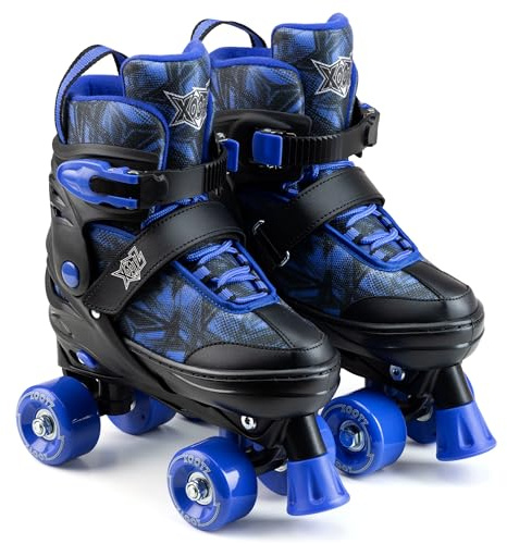 Xootz Kids Adjustable Quad Roller Skates, Comfortable Semi-Soft Boots, Durable PVC Wheels, Smooth 608Z Bearings - Fun Roller Skates for Girls & Boys Ages 5+