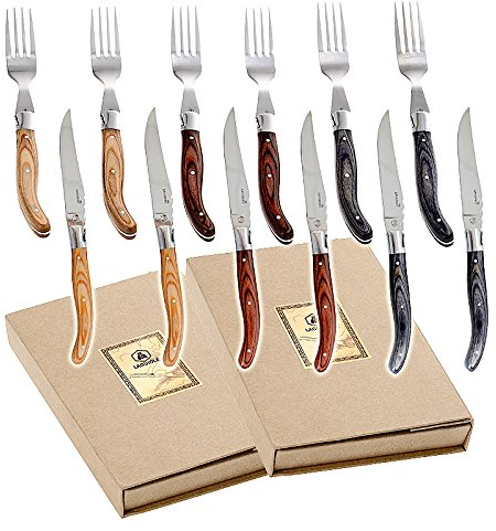 Laguiole 12-teiliges Messer & Gabel Set, Bouscaillous, Edelstahl, Holzgriff, Gestempelt, Küchenmesser-Set