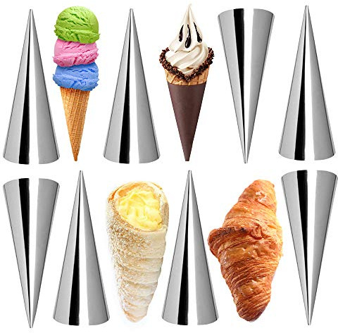 Kslong Cream Horn Molds 12pcs Large Size 4.7 inch Baking Cones Stainless Steel Roll Horn Forms Conical Danish Pastry Croissant Cones Moulds