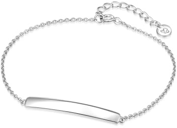 GLANZSTÜCKE MÜNCHEN Damen-Armband Schildarmband zum Gravieren Sterling Silber 17 cm + 3 cm Verlängerung - Gravur-Amband personalisiert Silberarmband