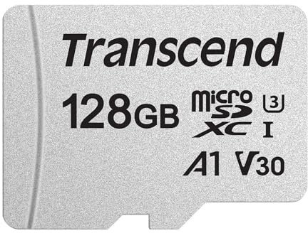 Transcend Highspeed 128GB micro SDXC/SDHC Speicherkarte (für Smartphones, etc. und Digitalkameras) / 4K, U3, V30, A1, UHS-I – TS128GUSD300S-A (mit Adapter)