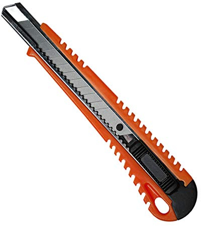 HELO 10 x Profi Cuttermesser Teppichmesser Set (orange) mit 9 mm breiter Abbrechklinge und stabiler Klingenführung aus Metall, Allzweckmesser mit ergonomisch geformtem Kunststoff Gehäuse
