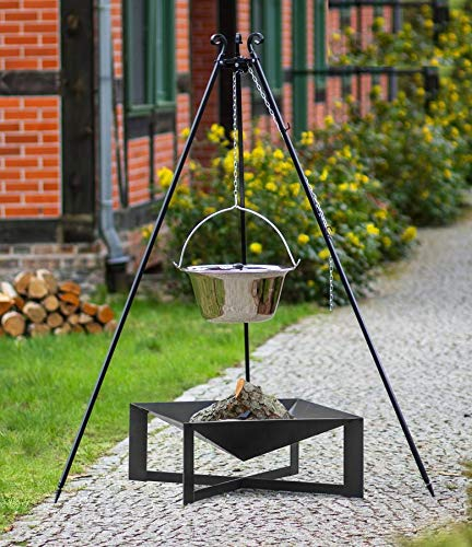 KORONO ® Set - Schwenkgrill 180cm, Feuerschale und Edelstahl-Gulaschkessel (Gulaschkessel 10l und Feuerschale 70x70cmØ)