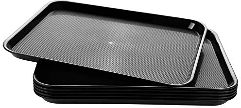 Eslite Rectangular Plastic Serving Trays,Fast Food Serving Cafeteria Trays,17X13,Set of 6 (Black)