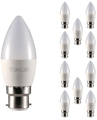 TEKLED® C37 LED Candle Bulbs | B22 Bayonet Cap | Energy Saving 6W Light Bulb 50W Incandescent Bulb Equivalent | 2700K 470LM NONDIMMABLE | 10-Pack Warm White