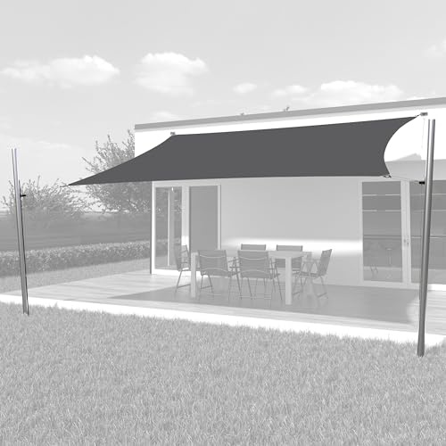 Toldoro Sonnensegel Komplettset Rechteck PES 2 Wandhalter / 2 Höhenverstellbare Edelstahlmasten Ø70x3mm 5x4m anthrazit