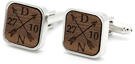 NaturSchatulle Manschettenknöpfe Herren Holz mit Gravur 1 Paar Silber Manschettenknopf Eckig Hochzeit Anzug Männer Cufflinks for Men