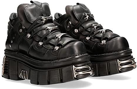 New Rock Zapatos 106 Botines Hombre Negro con Plataforma y Adornos Metallic Urban Black Shoes M.106-S112-45