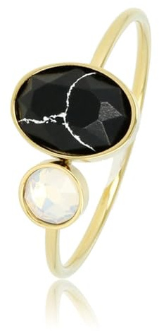 My Bendel - Ring Gold mit schwarzem und Quarzglas Stein- Stylischer Ringe für Damen - Bleibt schön und Verfärbt nicht - Stapeln Ringe - mit Luxuriösen Geschenkverpackung