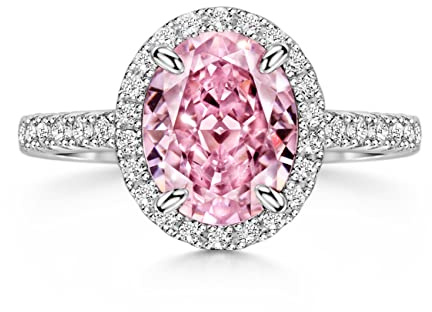Michooyel S925 2,0 ct oval skuren rosa diamantring förlovning shelo diamant bröllopsring sterling silver fina smycken för kvinnor, Kubisk zirkonia