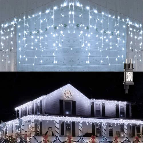 PhilzOps 240 LED Tenda Luminosa Esterna, 12M Cascata Luci Bianco Freddo Tenda Luci Pioggia Ghiacciata Natale Decorazione 8 Modalità Impermeabile per Interna Matrimonio Feste Balcone Giardino Finestra