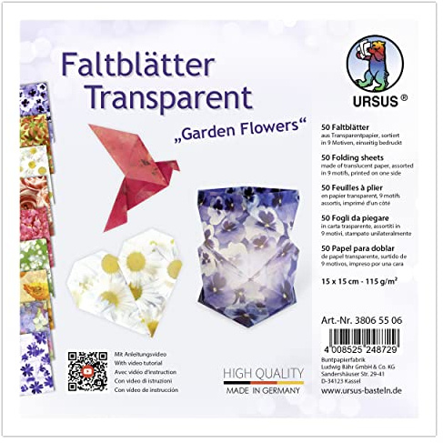 Ursus 38065506 - Faltblätter Garden Flowers 115 g/m², 50 Faltblätter 15 x 15 cm, einseitig bedruckt
