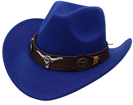 Faringoto Klassischer Damen-Cowboy-Cowgirl-Hut, Filzhut für Herren, blau, Einheitsgröße
