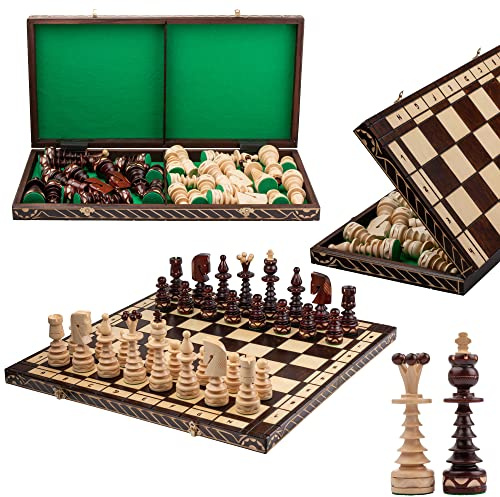 Master of Chess Schachspiel aus Holz mit Teilen, Gentleman, 60 cm, handgefertigt, groß, zusammenklappbar, für Erwachsene und Kinder