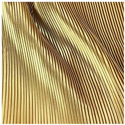 Satin Plissee Stoff Linie Textur Fein Streifen Akkordeon Plisse Stoff für Kleid Rock Nähmaterial 144,8 cm Breite MM373 (Gold)