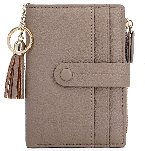 HKCLUF Geldbörse Damen Kleine, Geldbeutel Frauen Leder, RFID Portemonnaie Brieftasche Münzfach mit Quaste Damengeldbörsen Reißverschluss Viele Fächer(B03-Grau)