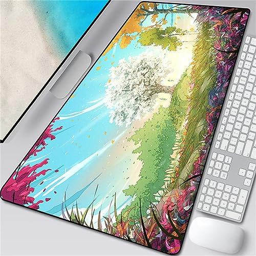 Gaming Mauspad Natur Landschaft Grün, XXL Gaming Mauspads 23.6x15.7x0.1 Zoll Verlängertes Großes Mauspad Schreibtischauflage, rutschfeste Gummibasis Einfach Zu Reinigen für Gamer/Desktop/Büro/Zuhause