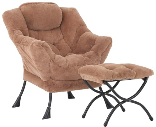 SESHINELL Lazy stol med ottoman, modern lounge accentstol med armstöd och en sidoficka, fritidstoppad soffstolsset, lässtol med fotstöd