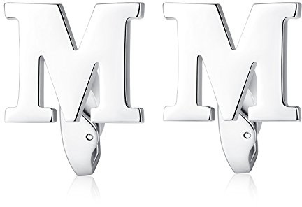 HONEY BEAR Briefe Initialen Buchstaben Manschettenknöpfe Herren Edelstahl Cufflinks Silber (M)