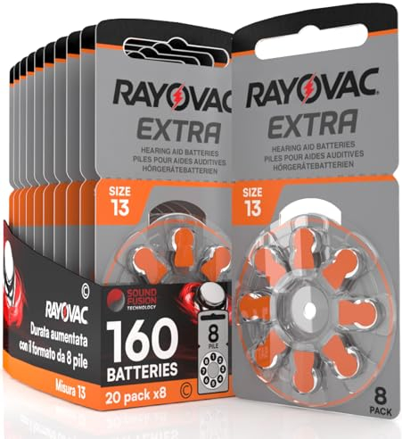 160 Piles Auditives Rayovac Extra 13. 20x8 Piles pour Appareil Auditif