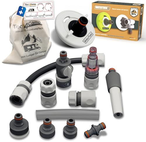 MaJoCompTec® WATERTWIN Adaptateur de remplissage d'eau | Adaptateur de réservoir compatible avec raccord Gardena | Accessoire de couvercle de réservoir pour camping-car et caravane avec bec de