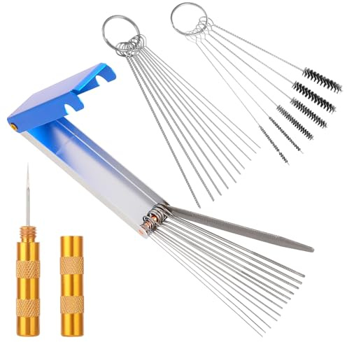 Nettoyeur de jet de saleté en carbone pour carburateur, 2 boîtes en aluminium, 20 aiguilles de nettoyage, 10 brosses en nylon, outils de réparation de pointes de torche, ensemble de différentes