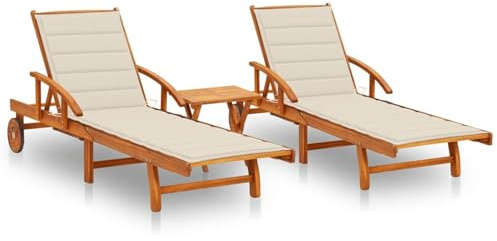 Festnight Gartenliege Doppelliege mit Rollen und Tisch Doppel Sonnenliege Klappbar Outdoor 2 Personen Sonnenbett Holz Liege Outdoor Holzliege Balkon Massivholz