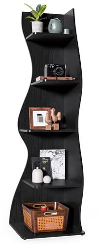 LITTLE TREE Small Corner Shelf, Modern 5-Tier Wall Wavy Corner Bookshelf