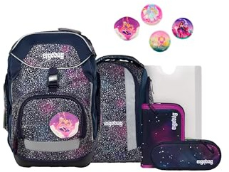 ergobag Pack Set Sac à Dos Scolaire Ergonomique Flexible, 6 pièces, pour la première Classe de l'école Primaire Bearlaxy - Lilas