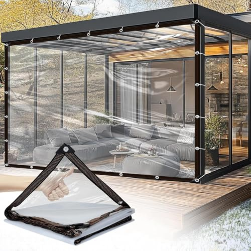 Bâche Transparente Extérieure - 4 x 4 m - Protection Pluie - Imperméable - Avec Œillets 0,5 Pouces