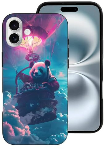 Novastar Custodia compatibile con iPhone 16 Plus, custodia in silicone morbida e alla moda con DJ Panda con mongolfiera, compatibile con iPhone 16 Plus, per donne e uomini