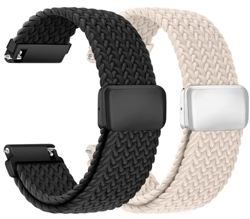chinbersky Nylonflätad klockrem 20 mm klockarmband 22 mm med magnetiskt spänne, för herr dam elastiskt ersättningsarmband, Svart/Starlight, 22mm