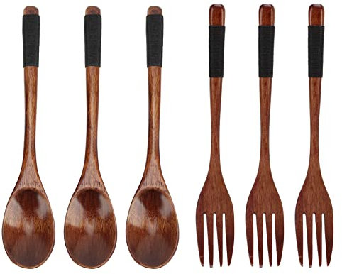 Set di forchette e cucchiai di legno, set di cucchiaio e forchetta in stile giapponese Posate in legno Cucchiai da zuppa in legno Utensili da cucina in legno Cucchiaio di legno