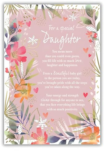 IC&G Birthday Card for Daughter, Sentimental Poem | Pretty Floral Design, Foil Finish, For Her