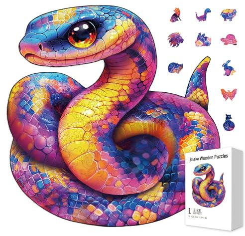 GLOBLELAND Holzpuzzle Erwachsene 200 Teile Holzpuzzles Bunte Schlange Wooden Puzzle Unregelmäßige Einzigartige Puzzle für Erwachsene Weihnachten 11.61x11.22 Zoll