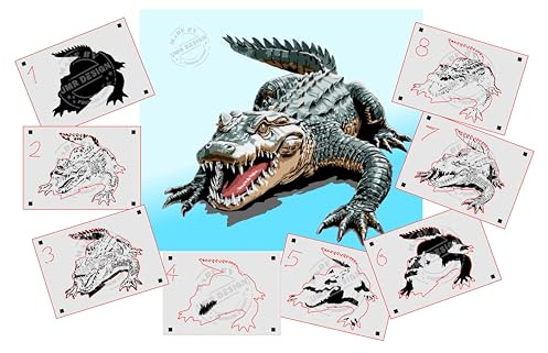 AS-401 Krokodil, Aligator Step by Step Schablone für Acryl, Airbrush, Spray, Lacke und Wandfarbe