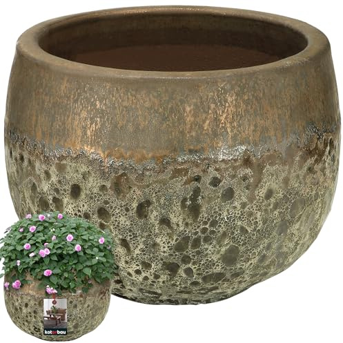 KOTARBAU® Keramik Blumentopf Gold Höhe 28 cm ⌀ 38 cm Blumenübertopf für Wohnzimmer Blumen Töpfe Übertopf Vintage Pflanzenübertopf Outdoor & Indoor Blumentöpfe Zimmerpflanzen
