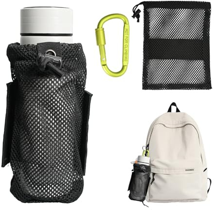 Portaborraccia Tattico, Porta Borraccia Zaino, Tasca Regolabile in Nylon per Bottiglia d'Acqua, con Moschettone e Borsa Portaoggetti, Adatto per Gli Sport All'Aperto, Il Campeggio, l'Alpinismo(Nero)