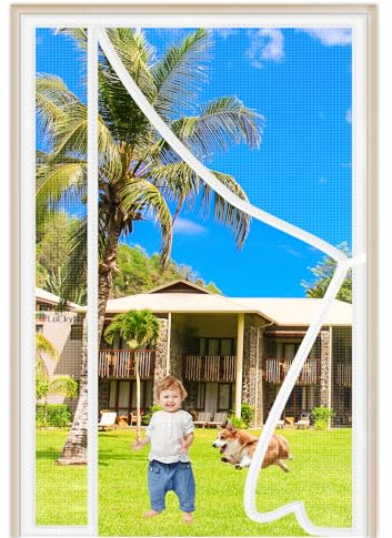 Magnetic Fly Screen Door 100x235cm Left Right Side Opening Heavy Duty Mesh Curtain with Magnets Full Frame Magic Tape Without Drilling Top to Bottom Seal Automatically White