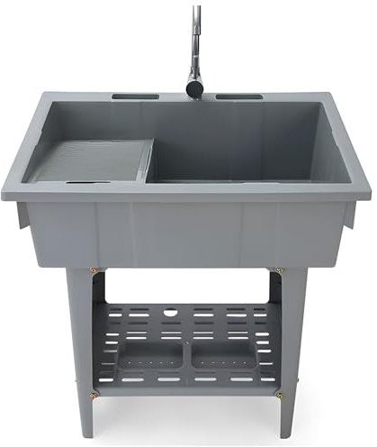 Lavatoio Portatile per Lavanderia da Interno/Esterno con ASSE da Lavaggio, Rubinetto per Acqua Calda e Fredda, rastrelliera portaoggetti